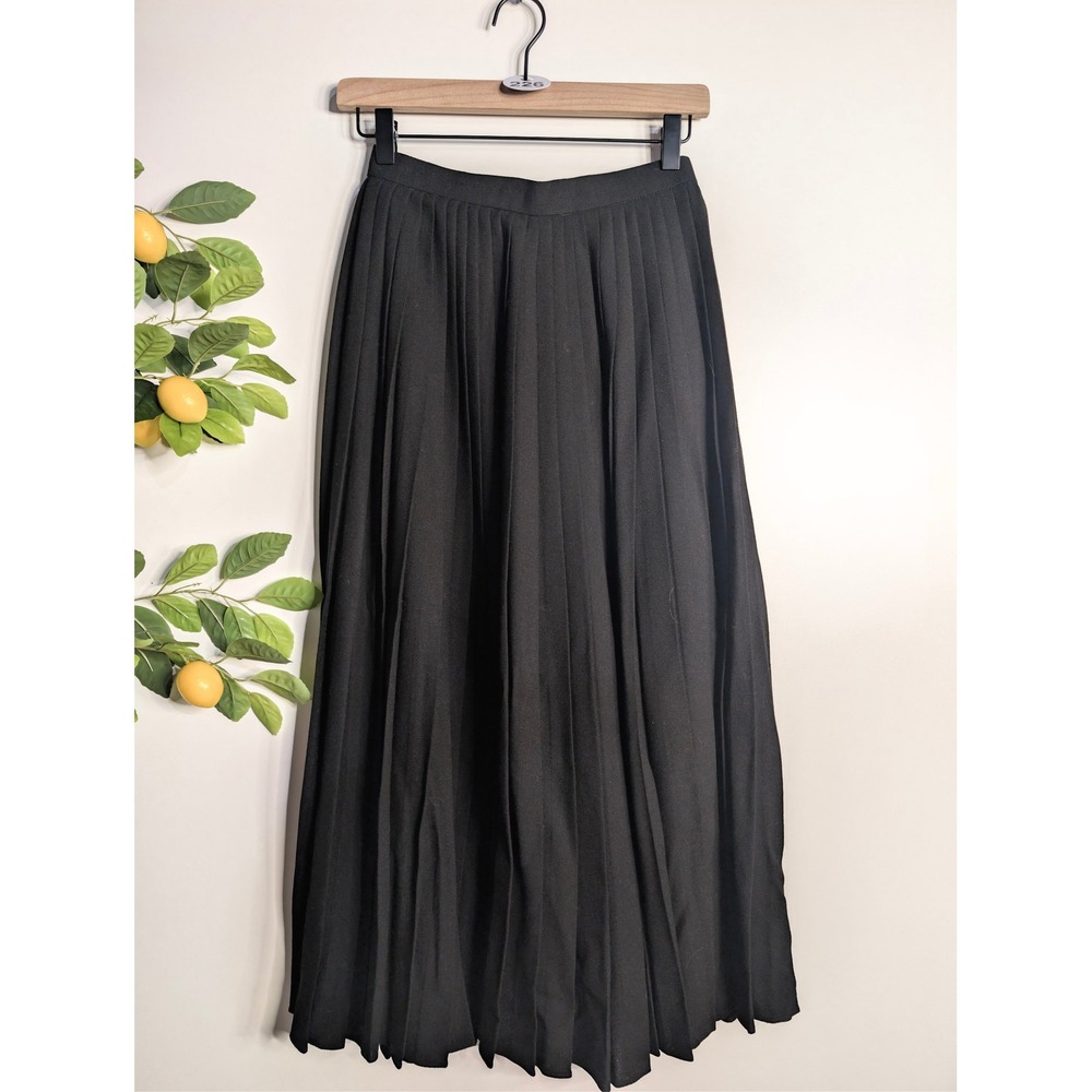Vintage Black Anne Klein High Waisted Pleated Midi Skirt Sz 4